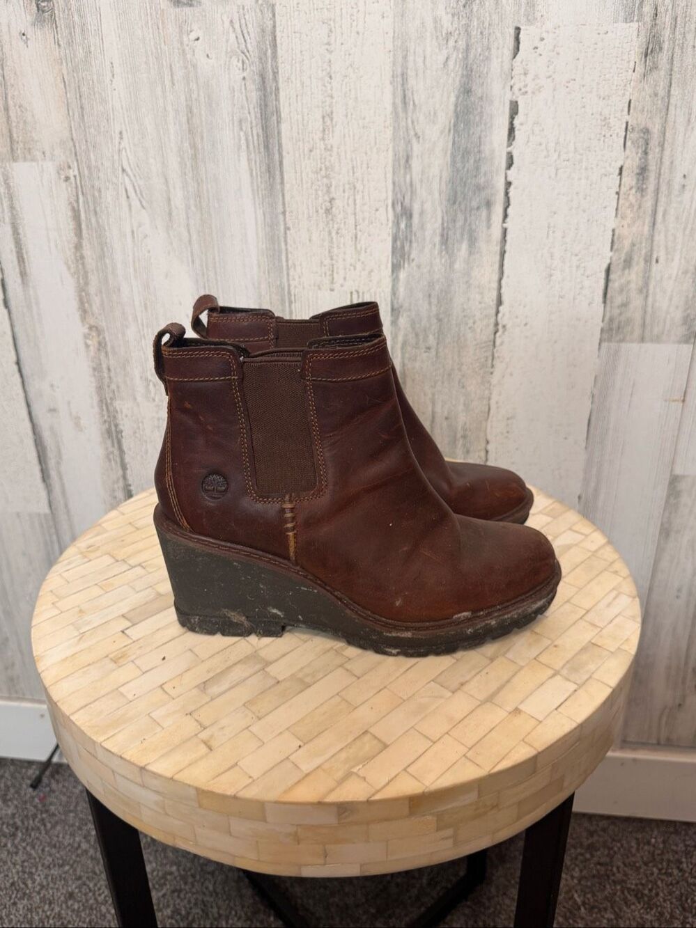 Timberland Earthkeepers Amston Chelsea Wedge Bootie Brown Leather Womens 9M